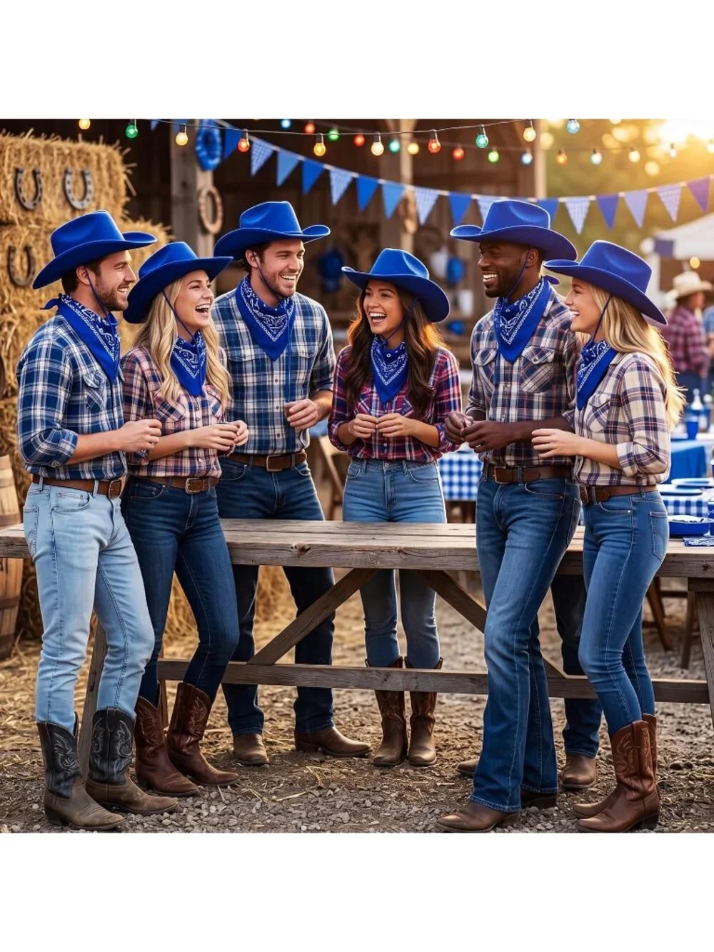 Men's Royal Blue Bandanas Bulk Adjustable Felt Western Cowboy Cowgirl Hat 12 Pcs